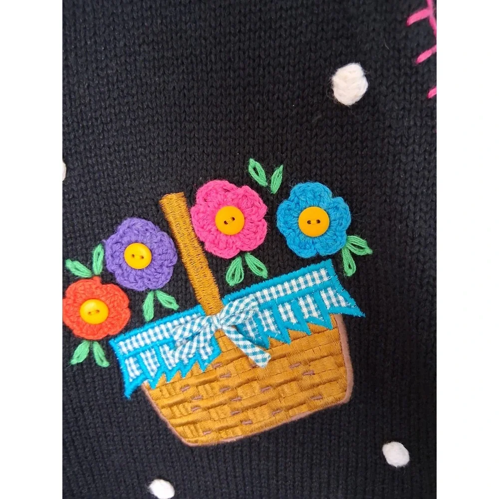 Vintage Floral 3D Embroidered Sweater Vest Size Med Granny Core‎ Cottage Core